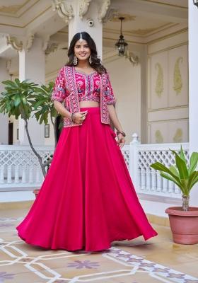Pink Embroidery Vichitra Lehenga Set