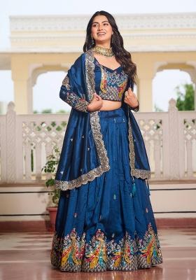 Blue Embroidery Vichitra Lehenga Set