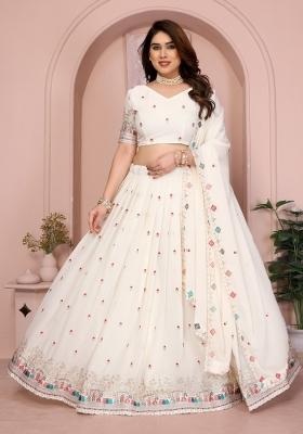 White Embroidery Georgette Lehenga Set