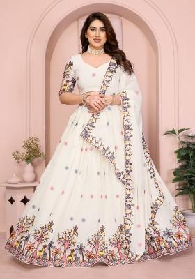 White Embroidery Georgette Lehenga Set