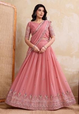 Pink Embroidery Georgette Lehenga Set
