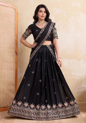 Black Embroidery Georgette Lehenga Set