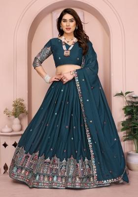 Blue Embroidery Georgette Lehenga Set