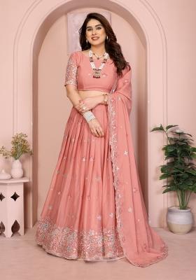 Pink Embroidery Georgette Lehenga Set