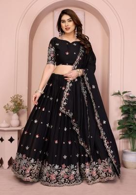 Black Embroidery Georgette Lehenga Set