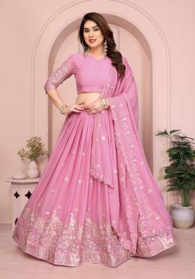 Pink Embroidery Georgette Lehenga Set