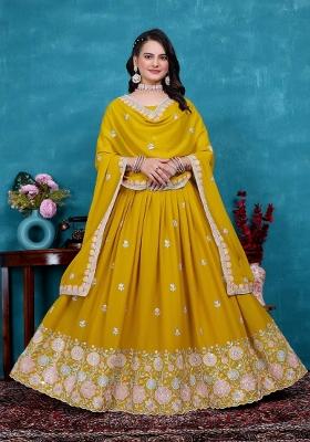 Yellow Embroidery Georgette Lehenga Set