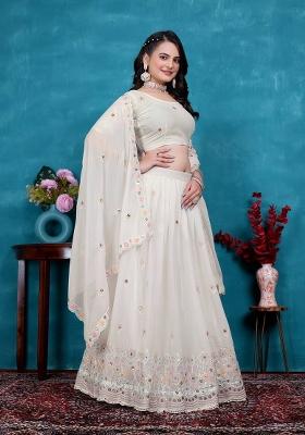 White Embroidery Georgette Lehenga Set