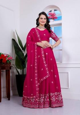 Pink Embroidery Georgette Lehenga Set