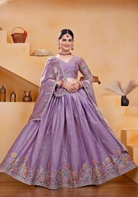 Lavender Embroidery Georgette Lehenga Set