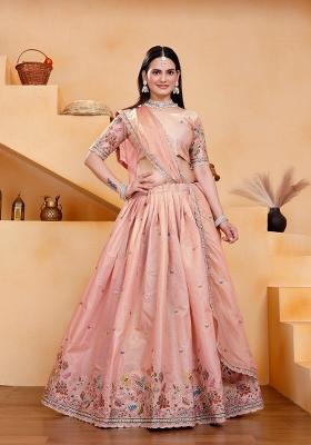 Pink Embroidery Georgette Lehenga Set