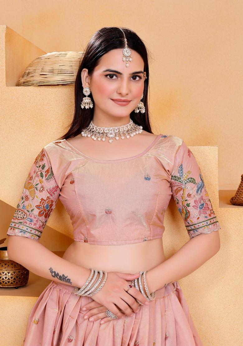 Pink Embroidery Georgette Lehenga Set - Indya