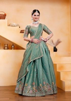 Green Embroidery Georgette Lehenga Set