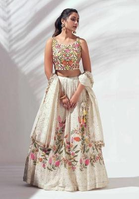 White Embroidery Georgette Lehenga Set