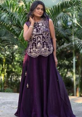 Purple Embroidery Silk Lehenga Set