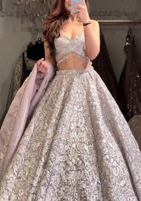 Lavender Embroidery Silk Lehenga Set