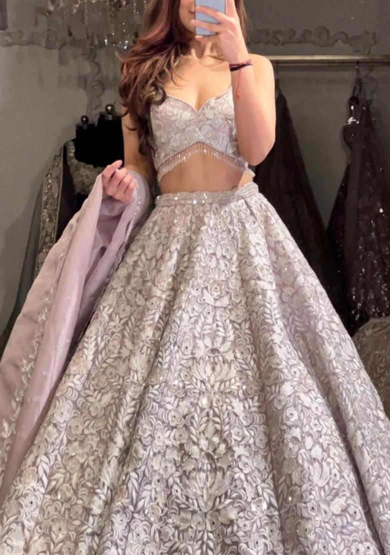 Lavender Embroidery Silk Lehenga Set - Indya