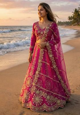 Rani Pink Embroidery Silk Lehenga Set
