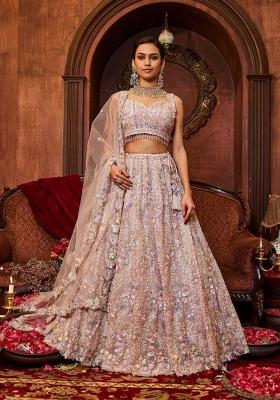 Pink Embroidery Georgette Lehenga Set