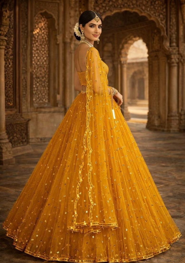 Yellow Embroidery Georgette Lehenga Set - Indya