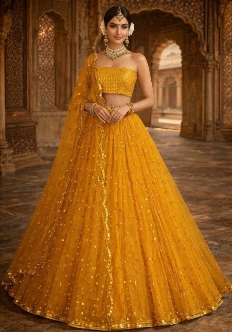 Yellow Embroidery Georgette Lehenga Set