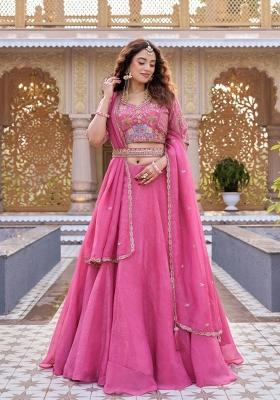 Purple Embroidery Crunchy Lehenga Set