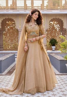 Brown Embroidery Crunchy Lehenga Set