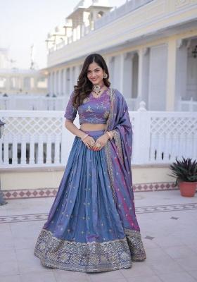 Blue Embroidery Silk Lehenga Set