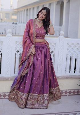 Purple Embroidery Silk Lehenga Set