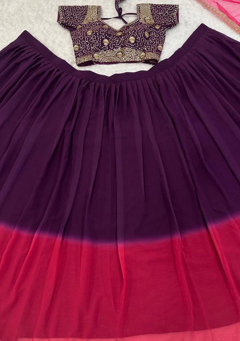 Purple Embroidery Georgette Lehenga Set - Indya
