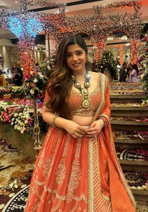 Orange Embroidery Georgette Lehenga Set