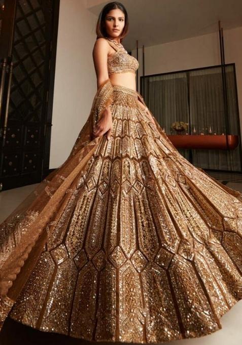 Gold Embroidery Silk Lehenga Set — view on Indya