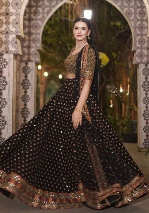 Black Embroidery Silk Blend Lehenga Set