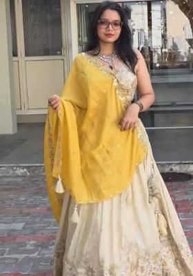 White Embroidery Chinon Lehenga Set