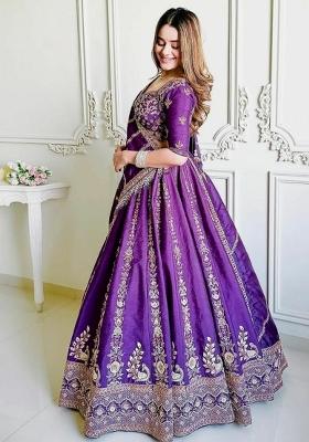 Purple Embroidery Silk Lehenga Set