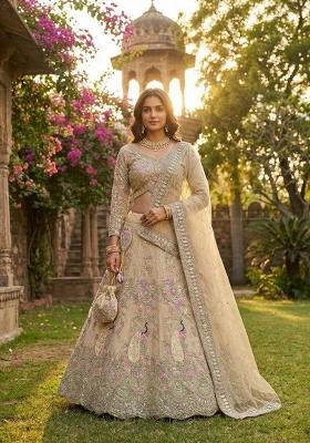 White Embroidery Net Lehenga Set