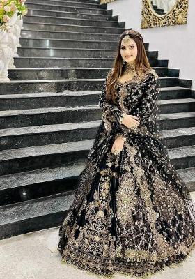 Black Embroidery Georgette Lehenga Set