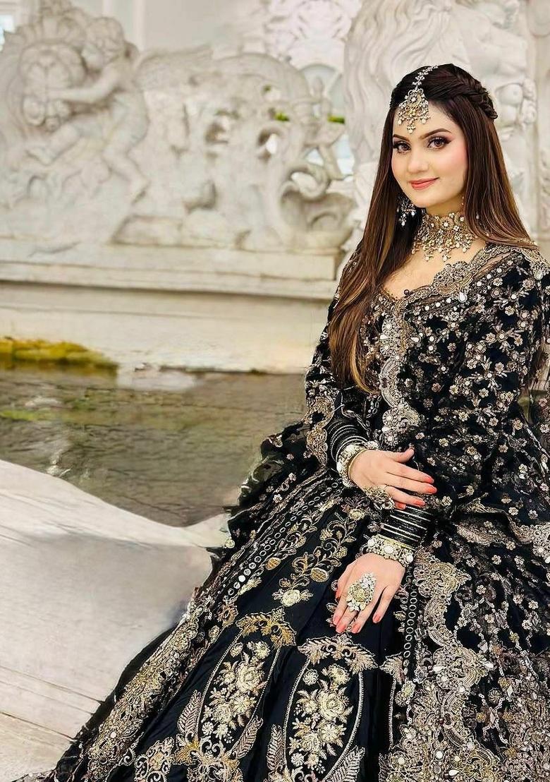 Black Embroidery Georgette Lehenga Set - Indya