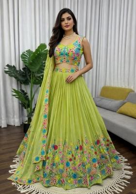 Green Embroidery Silk Lehenga Set