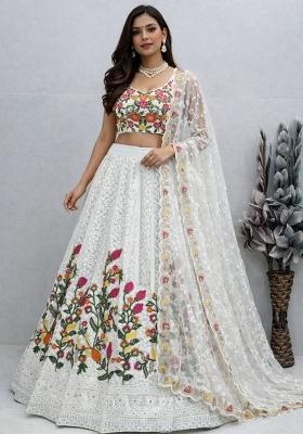 White Embroidery Georgette Lehenga Set