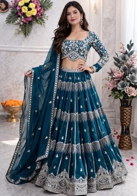 Blue Embroidery Georgette Lehenga Set