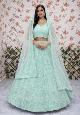 Blue Embroidery Net Lehenga Set