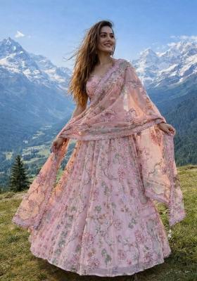 Pink Embroidery Silk Lehenga Set