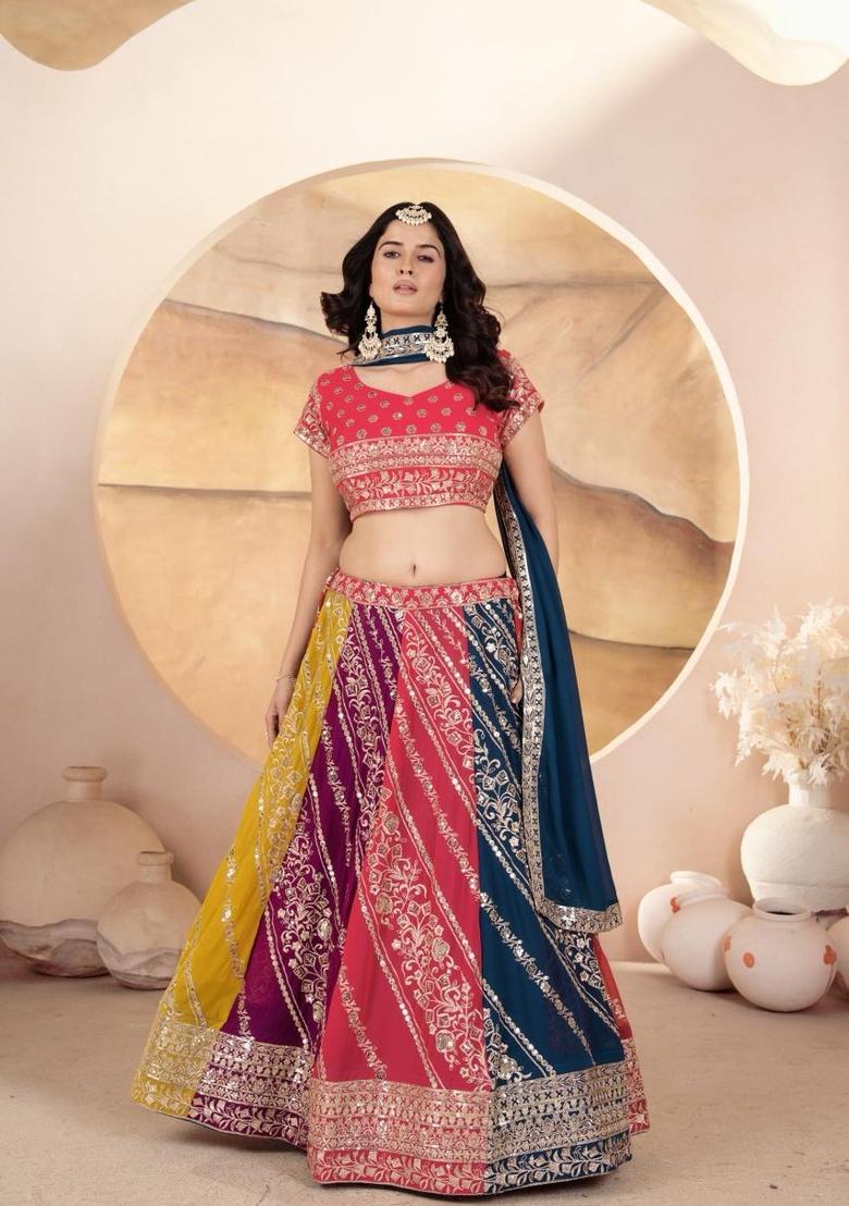 Multicolor Embroidery Georgette Lehenga Set - Indya