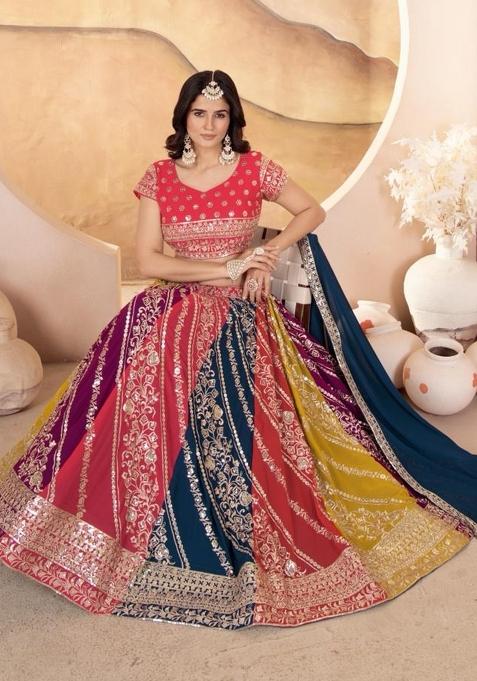 Multicolor Embroidery Georgette Lehenga Set