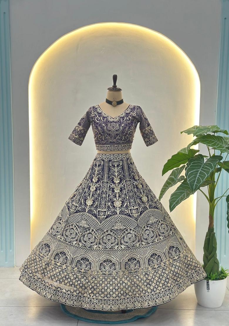 Purple Embroidery Net Lehenga Set - Indya
