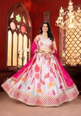 White Embroidery Silk Lehenga Set