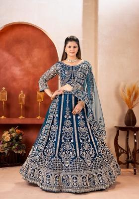 Blue Embroidery Net Lehenga Set