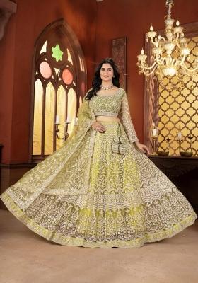 Green Embroidery Net Lehenga Set