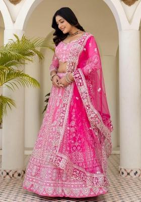 Pink Embroidery Silk Lehenga Set